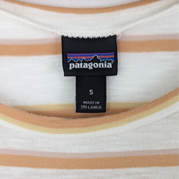 Patagonia Womens S Mainstay Sunset Stripe Tan Beige White Tank Top Cotton Blend - Picture 2 of 6